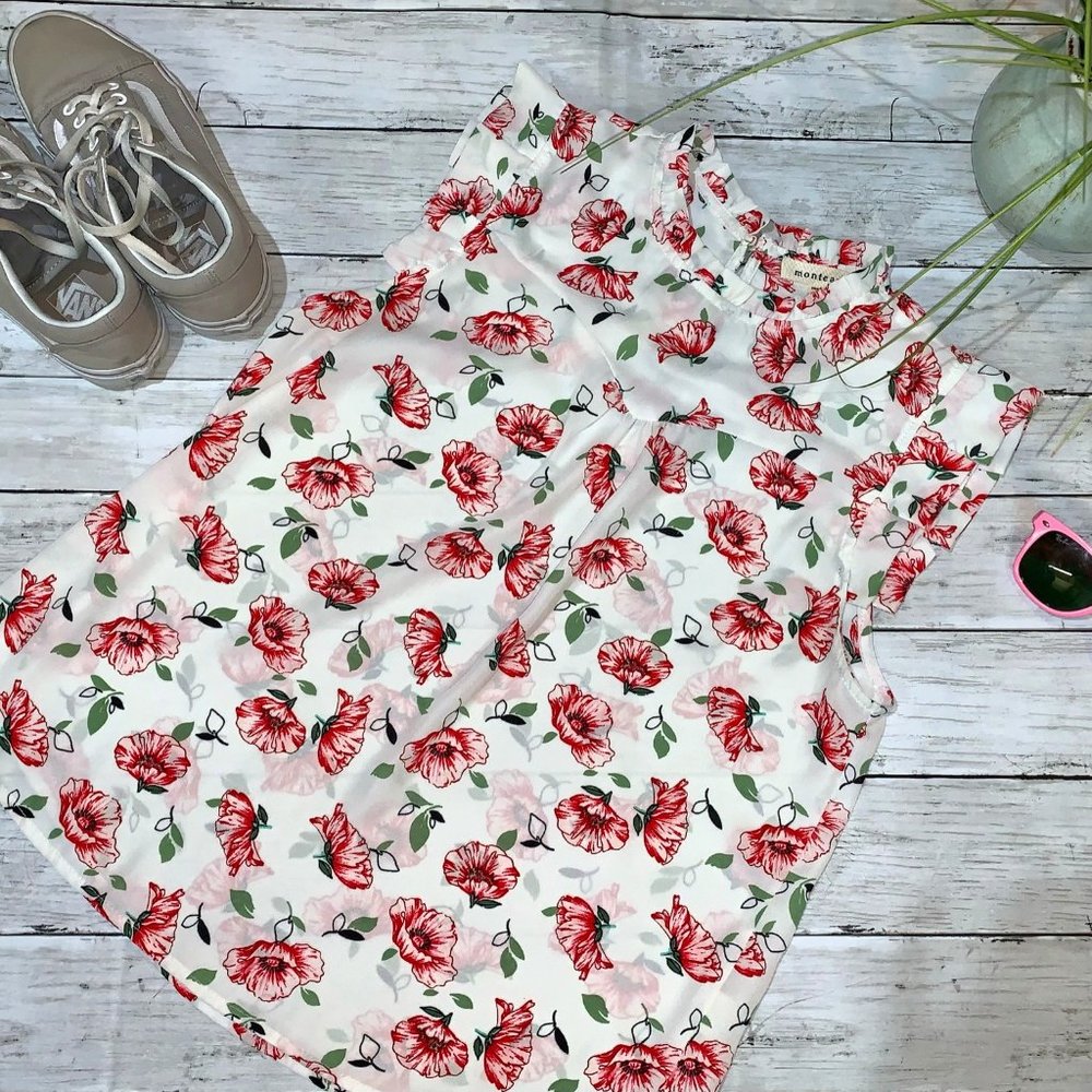 Monteau Flowered Blouse Size Large